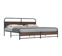 Cama 193x203cm con cabecero - estructura robusta de acero y madera, somier de láminas, 27 cm de espacio de almacenamiento debajo de la cama, Marrón roble, Con cabecero y pie de cama bajo doble