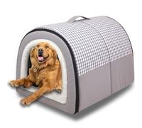 Cama 2 en 1 para perros de gran tamaño, caseta calmante, anti-ansiedad, cojín suave, cálido, extraíble, lavable, antideslizante (gris claro, L: 60 x 43 x 40 cm)