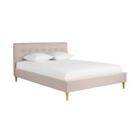 Cama 2 plazas 160 x 200 cm con cabecero de cama de tela beige LEONCE