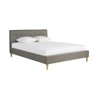 Cama 2 plazas 160 x 200 cm con cabecero de cama de tela gris claro LEONCE