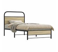 Cama 80x200cm con cabecero - estructura robusta de acero y madera, somier de láminas, 27 cm de espacio de almacenamiento debajo de la cama, Roble Sonoma, Con cabecero y pie de cama bajo doble