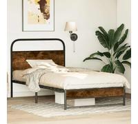 Cama 90x190cm con cabecero - estructura robusta de acero y madera, somier de láminas, 27 cm de espacio de almacenamiento debajo de la cama, Roble ahumado, Con cabecero y pie de cama bajo doble