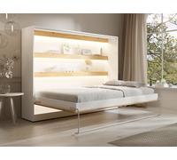 Cama abatible 140 x 200 cm - Apertura horizontal manual - Con LEDs - blanco y natural - RAPILI