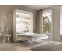 Cama abatible 140 x 200 cm - Apertura vertical manual - Con LEDs - blanco - RAPILI