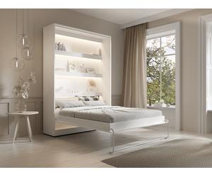 Cama abatible 140 x 200 cm - Apertura vertical manual - Con LEDs - blanco - RAPILI