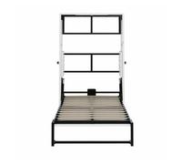 Cama abatible murphy 90x200 - estructura de metal y panel de madera, fijación mural con sistema de bloqueo, robusta y silenciosa, multifuncional - blanco