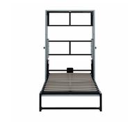 Cama abatible murphy de pared 90x200 - estructura metálica y panel de madera, fijación mural con sistema de bloqueo, robusta y silenciosa, multifuncional - gris
