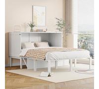 Cama Abatible Vertical de Madera, Dormitorio Juvenil, Blanco, 140x200 cm