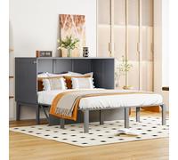 Cama Abatible Vertical de Madera, Dormitorio Juvenil, Gris, 140.200 cm
