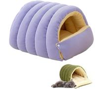 Cama acogedora para gatos monstruos, casa cueva de felpa suave para gatos de interior y perros pequeños, nido cálido con cojín extraíble lavable, base antideslizante para mascotas (morado, L)