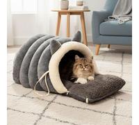 Cama acogedora para gatos monstruos, cueva para mascotas de interior, forro polar, suave, antideslizante, extraíble, lavable, bonita casa para perros pequeños, mascotas (gris claro, L)