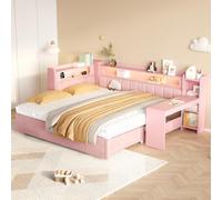 Cama acolchada 90 x 200 y 180 x 200 cm, cama infantil con cama nido y | Cama individual, doble con escritorio, puertos USB y cinturón LED, sofá cama, cama de madera para niños y adolescentes