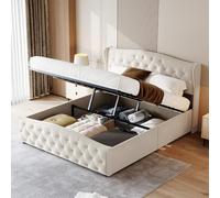 Cama acolchada de 140 x 200 cm con somier, Camas de maletero de 140 x 200 cm con cabecera hidráulica con láminas, cama doble con almacenamiento de onda, cama acolchada maletero para adulto (blanco