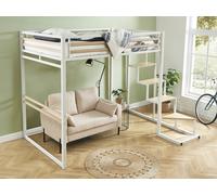 Cama alta 140 x 200 cm - Metal y MDF - Blanco - JOGUI