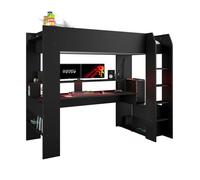 Cama alta game juvenil dormitorio con escritorio estilo contemporáneo color negro stipple 220x180x116 cm