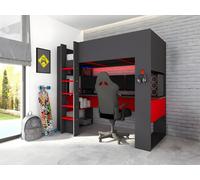 Unique Cama alta melamina gris antracita, rojo 90 x 200 cm