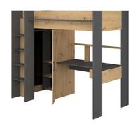 Cama alta high con armario y escritorio en varios colores 90x200 cm