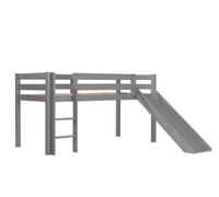 FURNLUX Cama alta Pino, 218 x 210 x 114 cm, cama infantil con tobogán, gris, madera maciza de pino, superficie de descanso de 90 x 200 cm, con somier y escalera