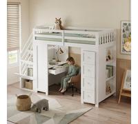 Cama alta multifuncional para niños con espacio de almacenamiento, área de aprendizaje, litera