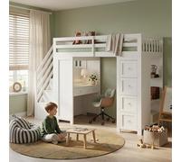 Cama alta multifuncional para niños con espacio de almacenamiento, área de aprendizaje, litera