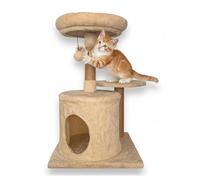 Cama Árbol para Gatos Nácar con Base de Madera Maciza | Estructura Vertical Ligera con MDF y Papel Corrugado | Descanso Elevado Interior | ALTHEA LIVING