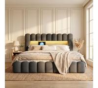 Cama Baúl 140X200, Burbuja cama doble acolchada con iluminación LED y USB