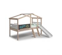Cama cabaña con tobogán y pizarra 187,3x205 Rushi Blanco - Oak Soft