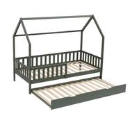 Happy Garden Cama Cabina Verde 190x90cm en Madera de Marceau, somier en Pino Macizo con somier de láminas, Barras de Seguridad y Cama Nido