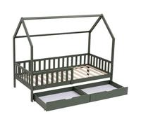 Cama cabaña verde con cajones para niños marceau 190x90cm