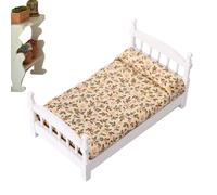 Cama Calico - Muebles Miniaturas de Madera, Accesorio de Dormir Decorativo para Casa de | Pieza de exhibición creativa para hacer que aparezca, decorar, contar historias, c