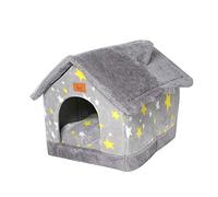 Cama cálida de Invierno para Mascotas, Color Gris, para gatos y Perros, tamaño grande, cojín extraíble, acogedora Tienda para gatos y caseta para Perros