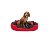 lionto Cama para Perros 4 en 1 cojín para Perros Cesta para Perros con cojín Reversible, (M) 85x70 cm Rojo/Negro