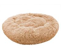 Cama calmante en forma de dona para perros grandes, cama de felpa lavable de piel sintética extragrande para perros grandes y medianos (beige, XXL)