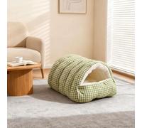 Cama calmante semicerrada para gatos, casa extraíble para perros medianos y pequeños, iglú, tienda de campaña cálida para gatos, camas para mascotas, lavable, nido portátil para perros (verde, S-48 x