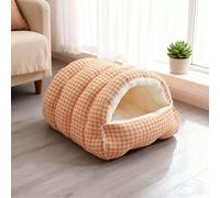 Cama calmante semicerrada para gatos, casa extraíble para perros medianos y pequeños, iglú, tienda de campaña cálida para gatos, camas para mascotas, lavable, nido portátil para perros (naranja, L-65