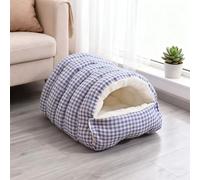 Cama calmante semicerrada para gatos, casa extraíble para perros medianos y pequeños, iglú, tienda de campaña cálida para gatos, camas para mascotas, lavable, nido portátil para perros (azul, L-65 x