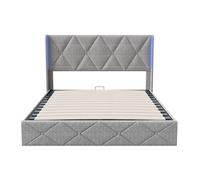 Cama canapé 160x200 con somier, cama de matrimonio tapizada, cabecero con led regulable, terciopelo hielo, gris