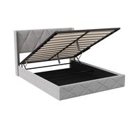 Cama canapé 160x200 con somier, cama de matrimonio tapizada, cabecero con led regulable, terciopelo hielo, gris