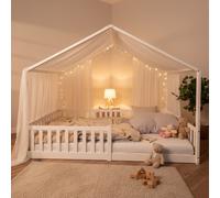 Cama casita 140x200 cm blanca – Cama a ras de suelo según el método Montessori de madera de haya