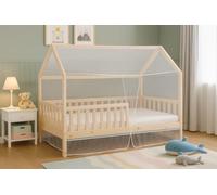 Cama Casita 90x190 cm - Mosquitera Integral para Cama Casita 90x190 cm - Techo Tipo Tienda - Beige Claro - Apertura Frontal - Atención: Compatible Únicamente con Este Tipo de Techo.