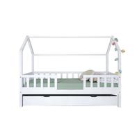 Cama casita con barandilla + cama de arrastre madera blanco 90x190cm