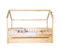 Cama casita con barandilla + cama de arrastre madera pino 90x190cm