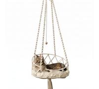 Cama Colgante para Gatos, Hamaca Colgante para Gatos, Columpio Tejido a Mano con cojín Suave y pompón para Interiores y Exteriores, Color Blanco