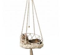 Cama Colgante para Gatos, Hamaca Colgante para Gatos, Columpio Tejido a Mano con cojín Suave y pompón para Interior y Exterior, Blanco, Hamaca para Ventana