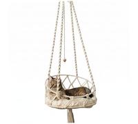 Cama Colgante para Gatos, Hamaca Colgante para Gatos, Columpio Tejido a Mano con cojín Suave y pompón para Interior y Exterior, Blanco, Hamaca para Ventana