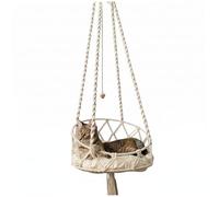 Cama Colgante para Gatos, Hamaca Colgante para Gatos, Columpio Tejido a Mano con cojín Suave y pompón para Interior y Exterior, Blanco, Hamaca para Ventana
