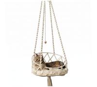 Cama Colgante para Gatos, Hamaca Colgante para Gatos, Columpio Tejido a Mano para Interiores y Exteriores, Blanco, con pompón de cojín Suave