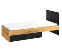Cama Colt Individual 90x200cm Negra Craft Oro Roble Con Cajón
