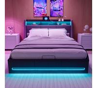 Cama con arcón 160x200 con LED,Cama tapizada,Cama Acolchada LED Almacenamiento hidráulica con Puerto USB, Camas Acolchadas con arcón,Camas Dobles con Almacenamiento,Cama Funcional Juvenil(Gris+Lin-1)