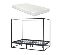 Cama con baldaquín kristianstad para dosel + colchón metal 140x200cm - negro [en.casa]